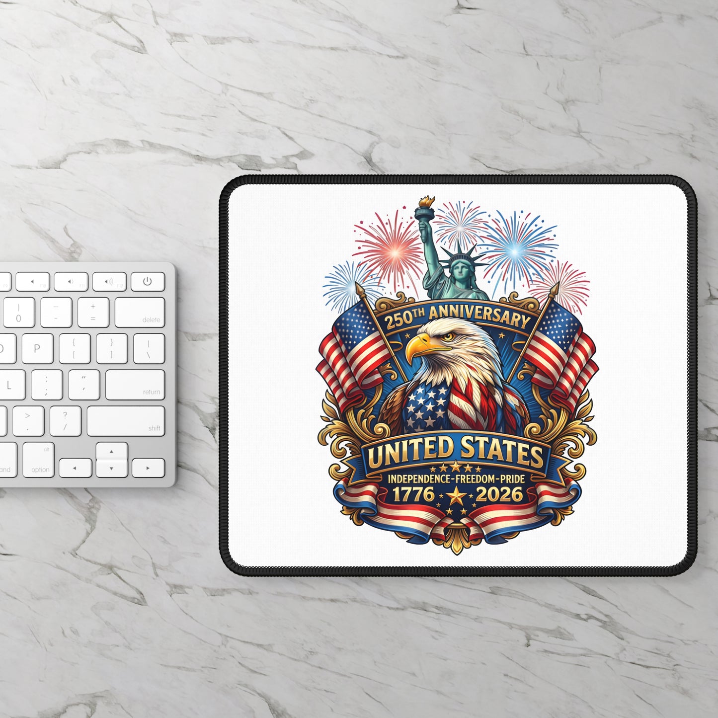 250th Anniversary United States Gaming Mouse Pad – Patriotic Eagle, Flags & Fireworks (1776–2026)