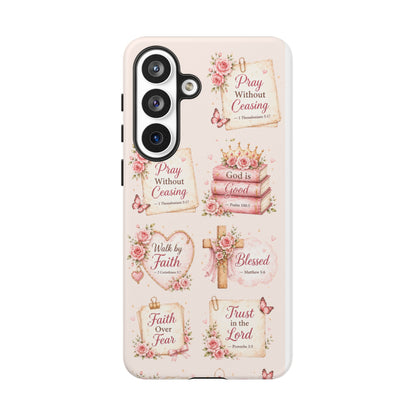 Christian Floral Phone Case — "Pray Without Ceasing" Faith Cross Design