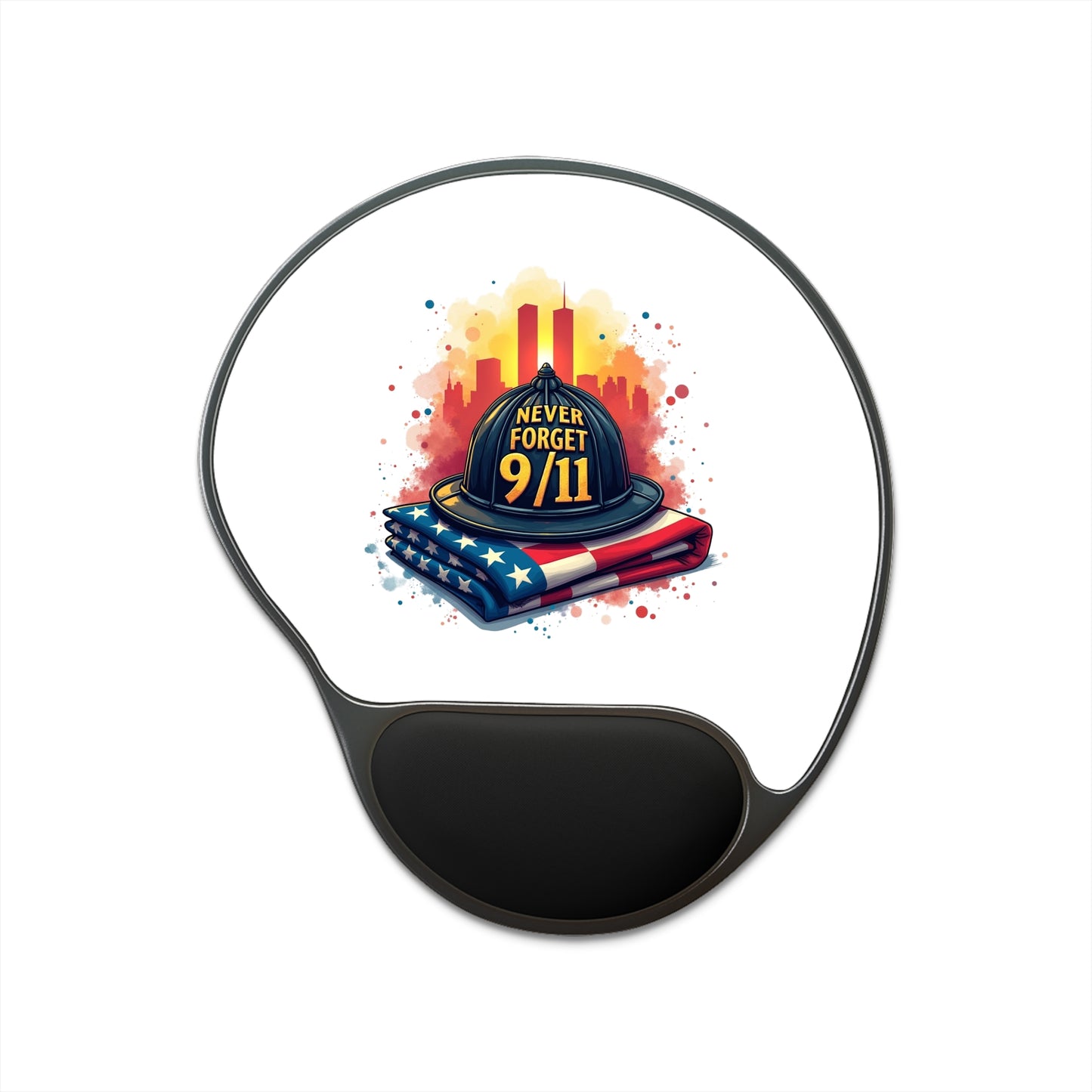 9/11 Never Forget Mouse Pad with Wrist Rest — Memorial Firefighter Tribute