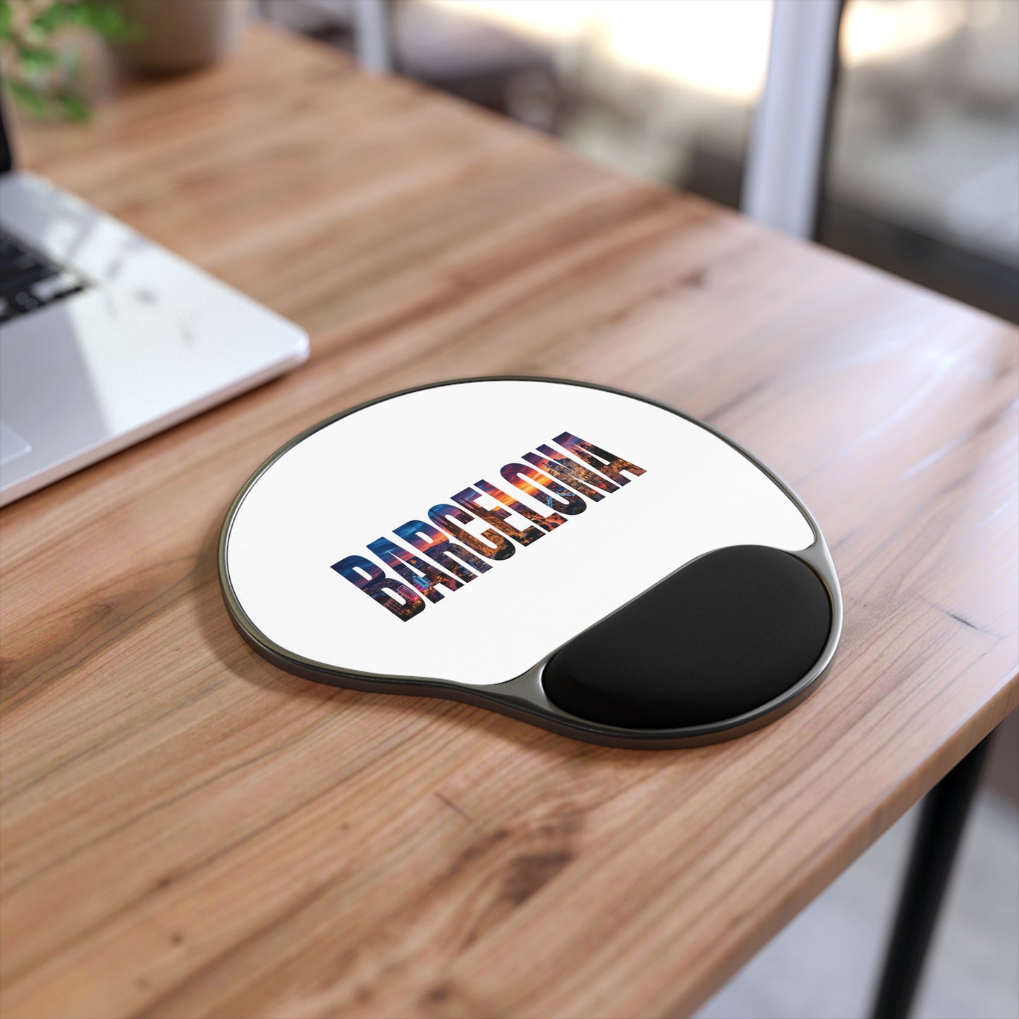 Barcelona Photo Text Mouse Pad with Ergonomic Wrist Rest