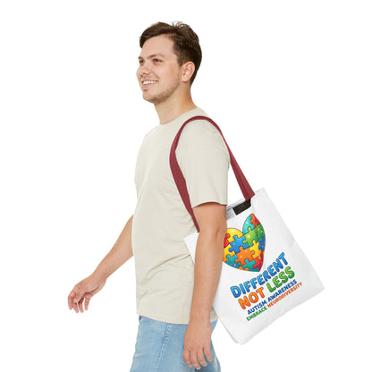 Autism Awareness Tote — "Different Not Less" Puzzle Heart