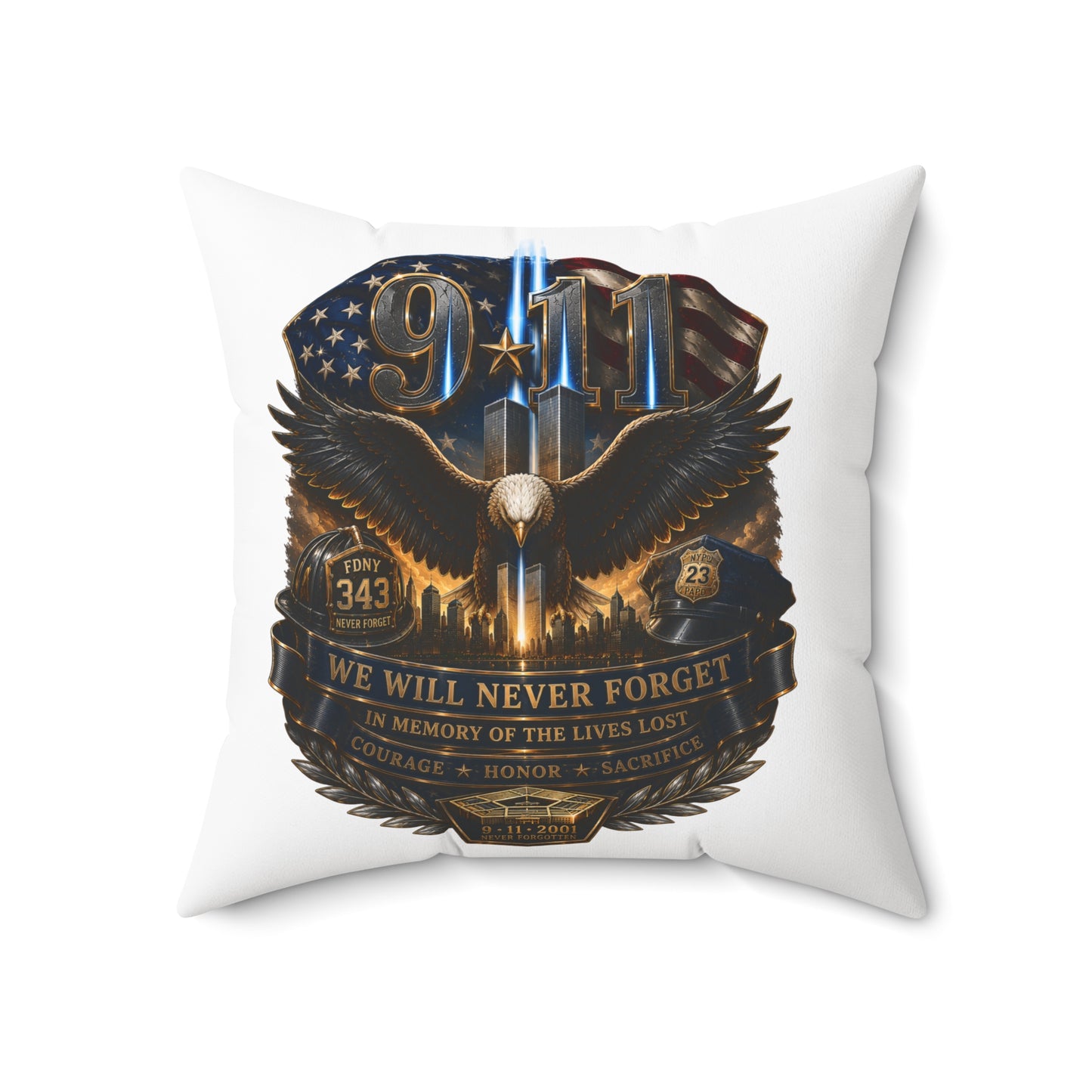 9/11 Memorial Eagle Pillow — "We Will Never Forget" Tribute Accent Pillow