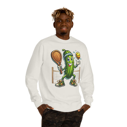 Pickle Pickleball Crewneck Sweatshirt — Cute Pickle Playing Pickleball Graphic
