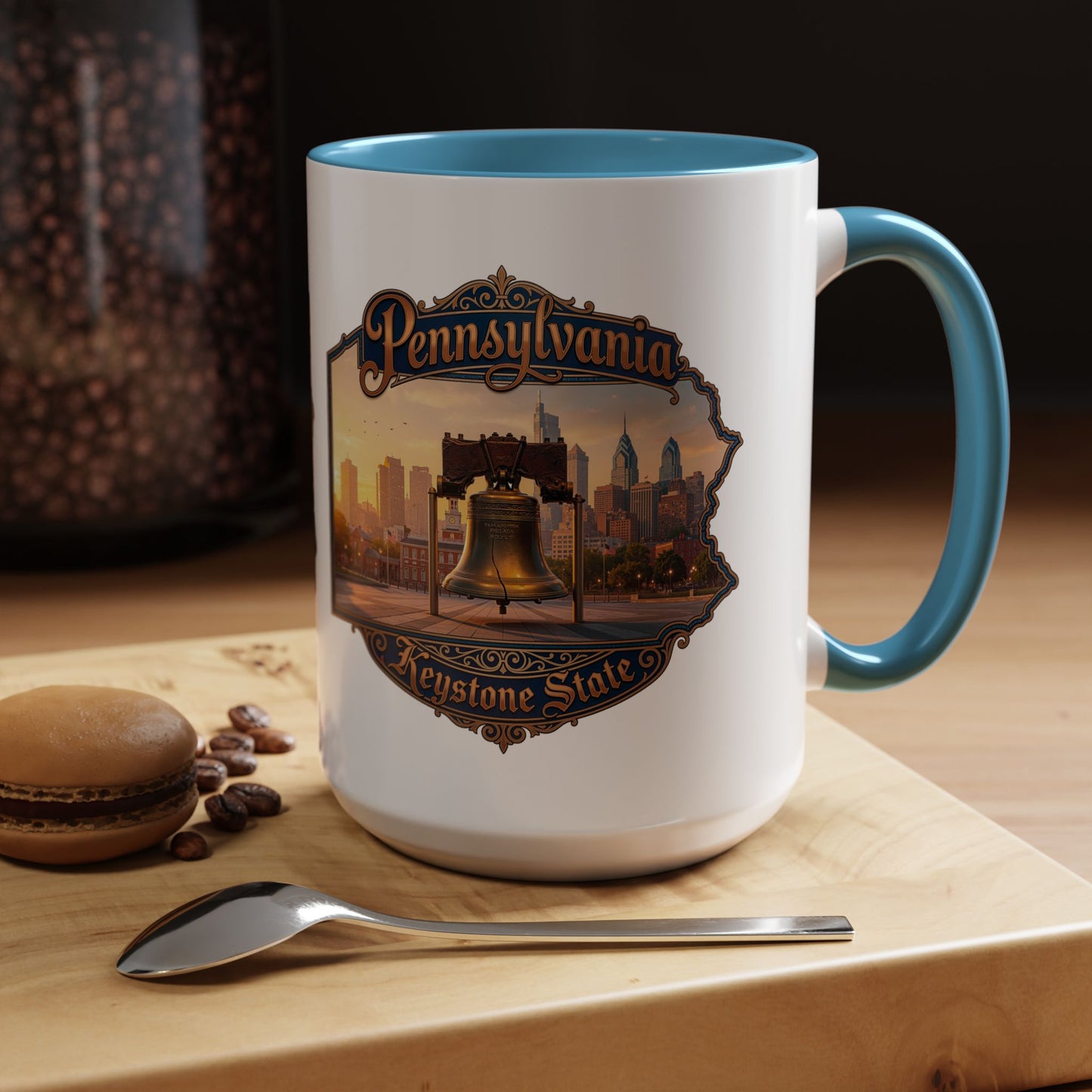 Pennsylvania Keystone State Coffee Mug — Liberty Bell & Philadelphia Skyline Accent Mug (11/15oz)