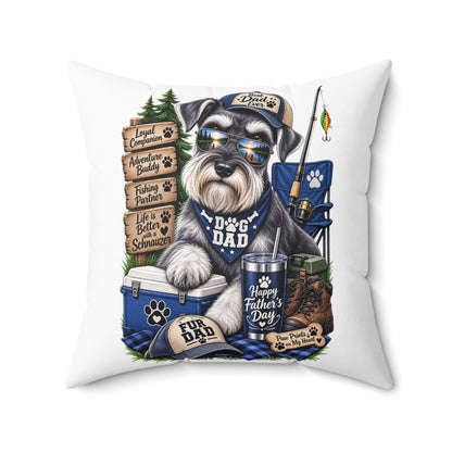Dog Dad Fishing Schnauzer Pillow - Outdoor Camper Pet Lover Accent Pillow