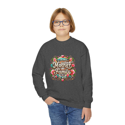 Youth Sweatshirt - "Mother & Family" Floral Quote Crewneck