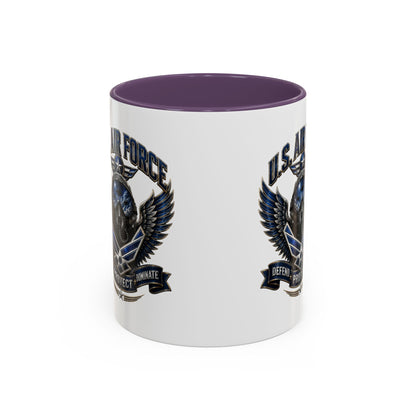 U.S. Air Force Emblem Accent Coffee Mug — Defend Protect Dominate (11/15oz)
