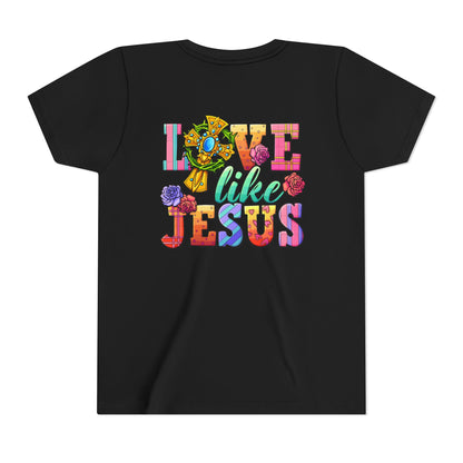 Youth Tee — "Love Like Jesus" Colorful Faith Graphic