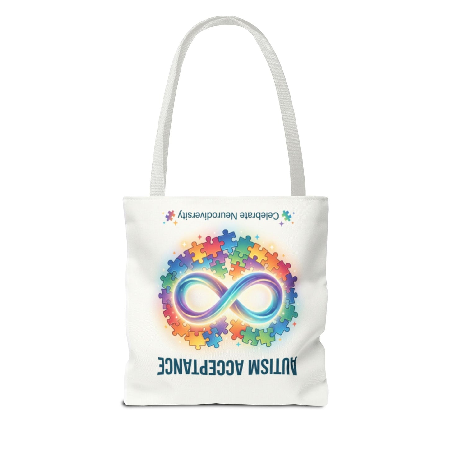 Autism Acceptance Tote Bag — Rainbow Neurodiversity Infinity Puzzle Design