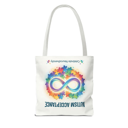 Autism Acceptance Tote Bag — Rainbow Neurodiversity Infinity Puzzle Design