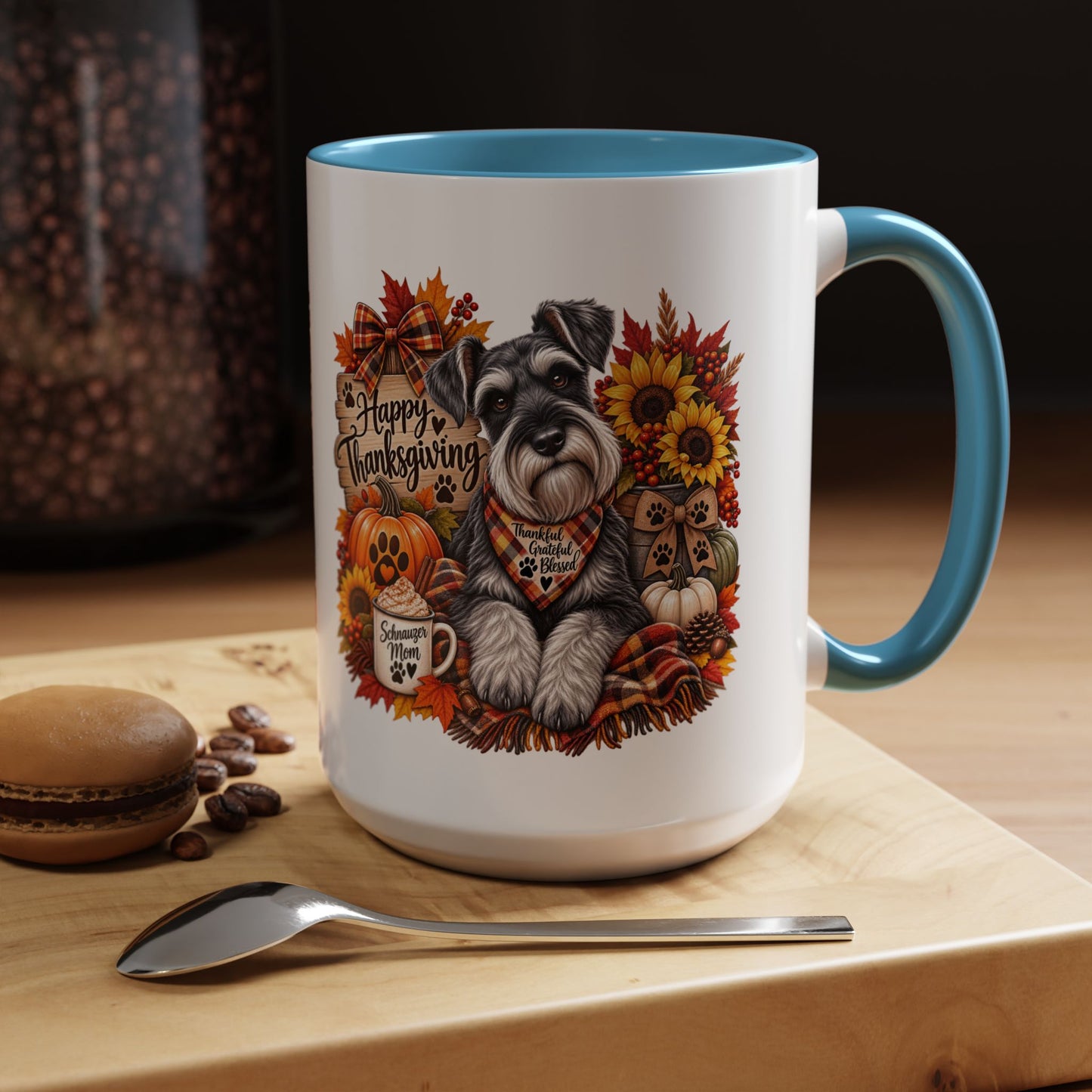 Thanksgiving Schnauzer Coffee Mug — 'Happy Thanksgiving' Autumn Dog Mug (11/15oz)