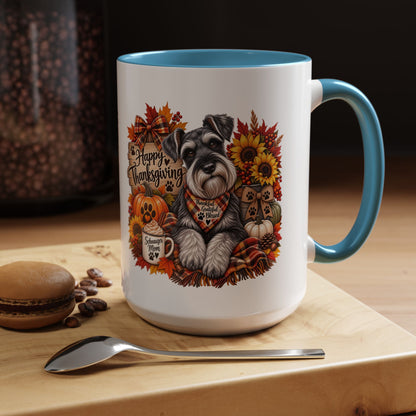 Thanksgiving Schnauzer Coffee Mug — 'Happy Thanksgiving' Autumn Dog Mug (11/15oz)