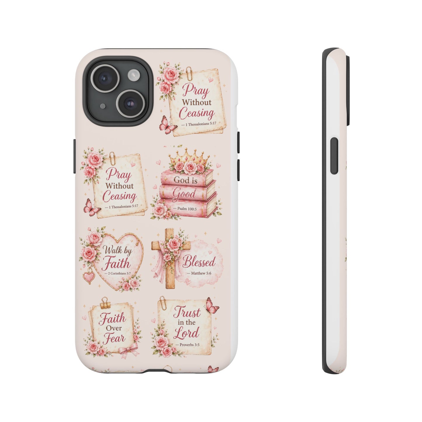 Christian Floral Phone Case — "Pray Without Ceasing" Faith Cross Design