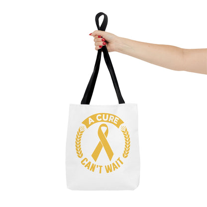 A Cure Can’t Wait Gold Ribbon Tote Bag — Cancer Awareness Support Tote