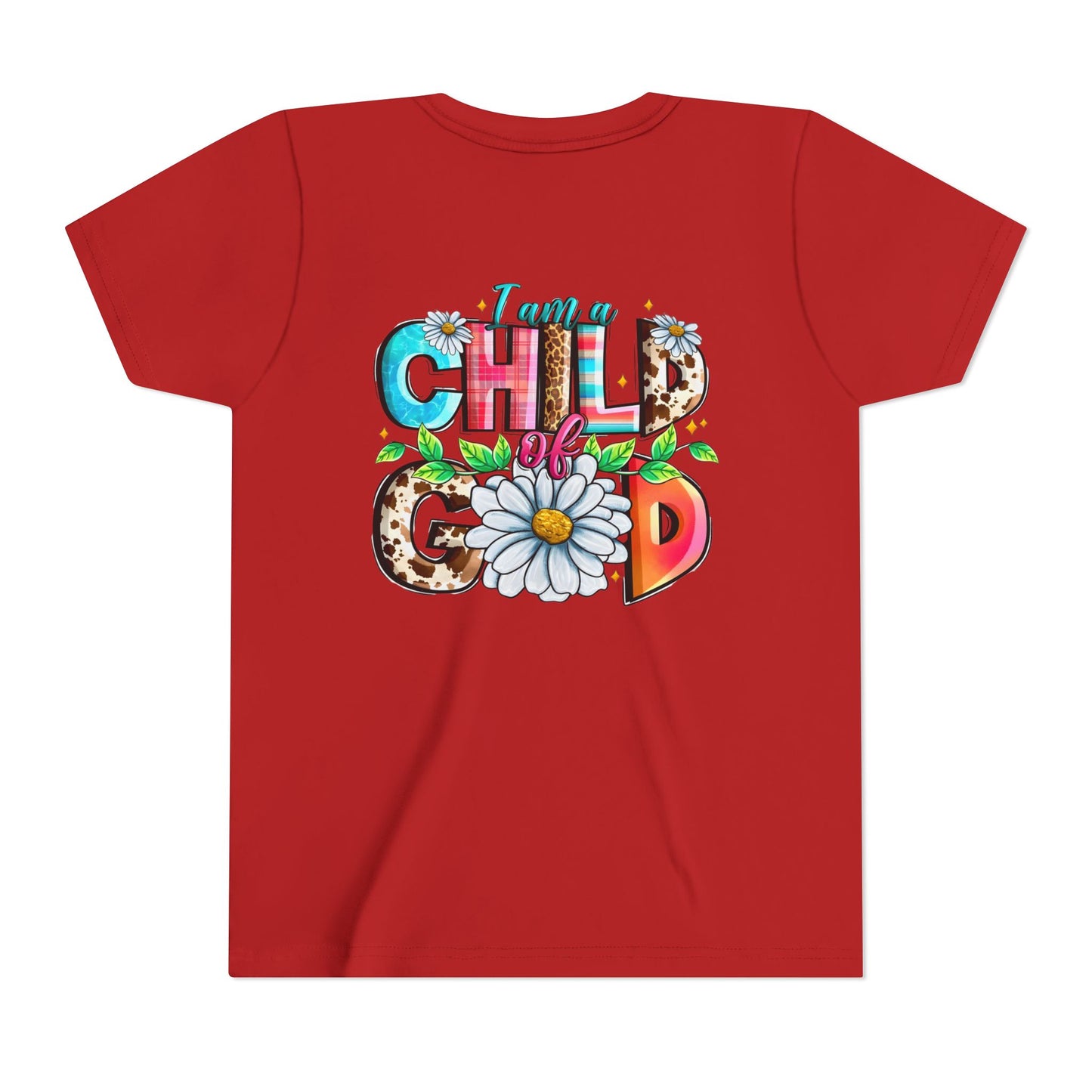 Youth Tee — "I Am a Child of God" Floral Christian Graphic
