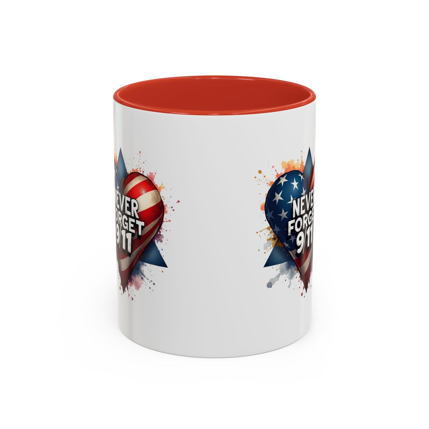 Never Forget 9/11 Heart Accent Coffee Mug – Patriotic Memorial 11/15oz