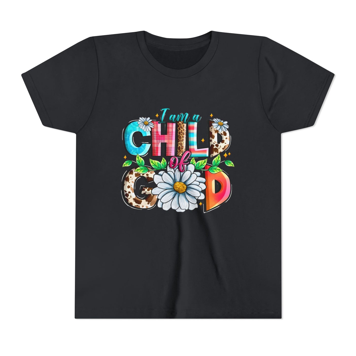 Youth Tee — "I Am a Child of God" Floral Christian Graphic