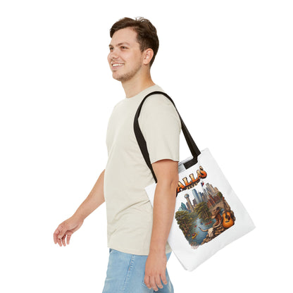 Dallas Texas Scenic Tote Bag – City Skyline & Guitar Souvenir Tote