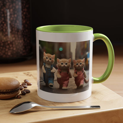 Cute Kittens Walking Coffee Mug — Adorable Cat Friends Accent Mug (11/15 oz)