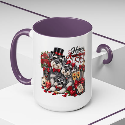 Happy Anniversary Dog Coffee Mug — Cute Pups, Champagne & Roses Accent Mug