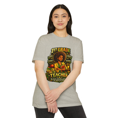 1st Grade Teacher T-Shirt — Black Excellence in Education Tee