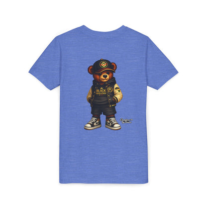 Youth Tee — Streetwear Teddy Bear Graphic (Black Varsity)