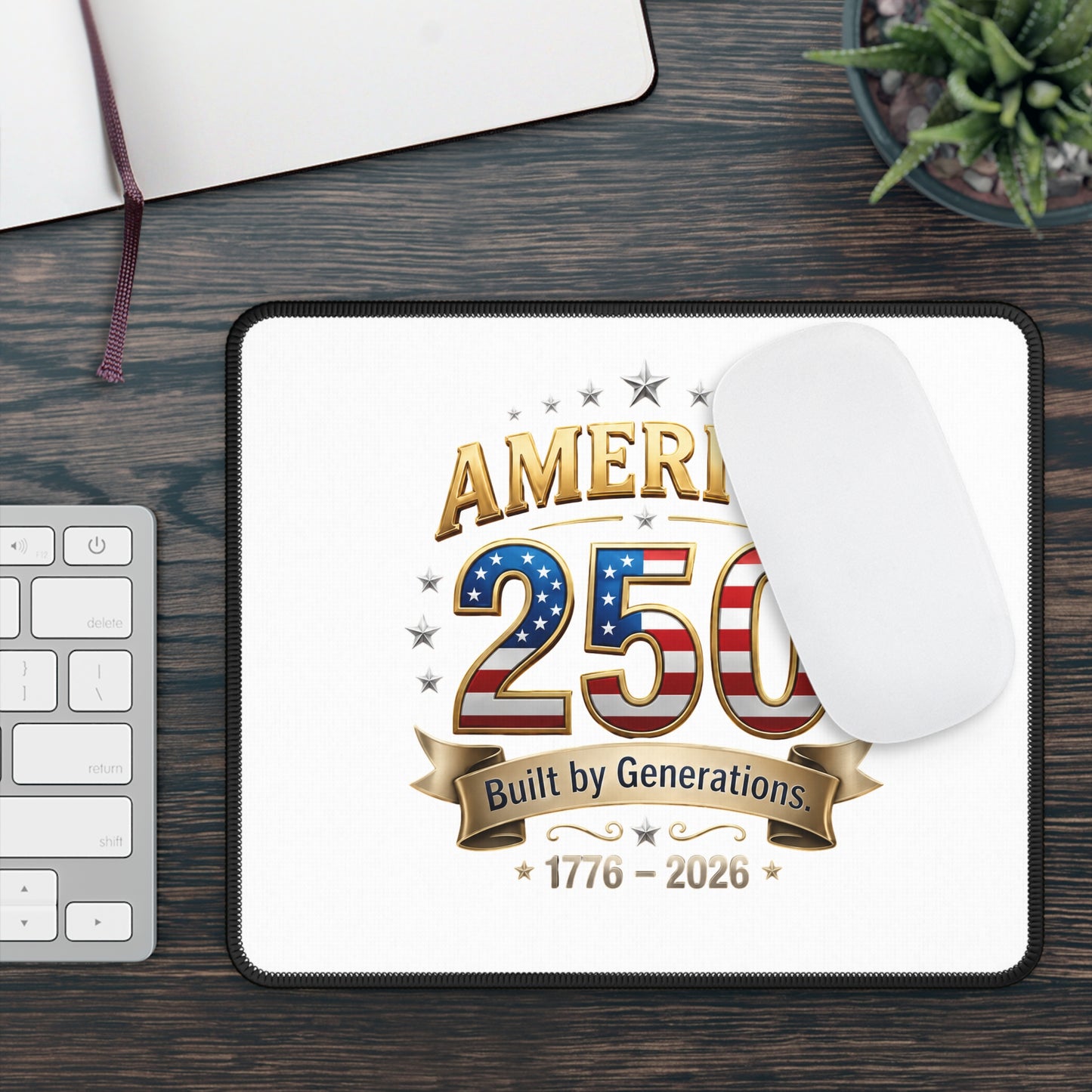 America 250 Gaming Mouse Pad — 'Built by Generations' 1776–2026 Patriotic Desk Mat