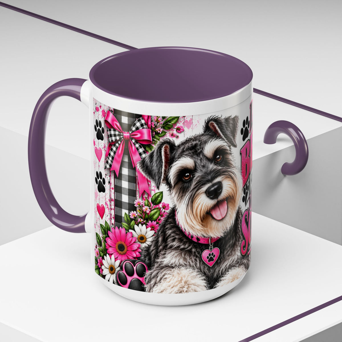 Life Is Better With A Miniature Schnauzer Accent Coffee Mug — Pink Paw Print Dog Lover Gift (11/15oz)