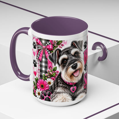 Life Is Better With A Miniature Schnauzer Accent Coffee Mug — Pink Paw Print Dog Lover Gift (11/15oz)