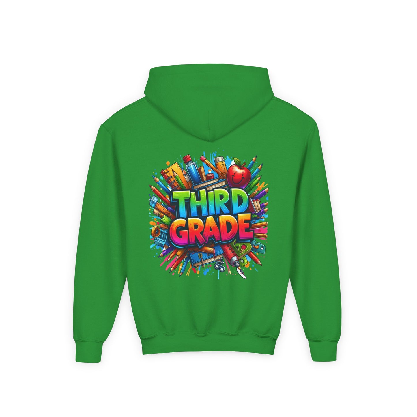 Third Grade Kids Hoodie — Colorful School Supplies Back-to-School Sweatshirt
