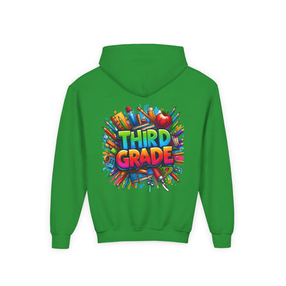 Third Grade Kids Hoodie — Colorful School Supplies Back-to-School Sweatshirt