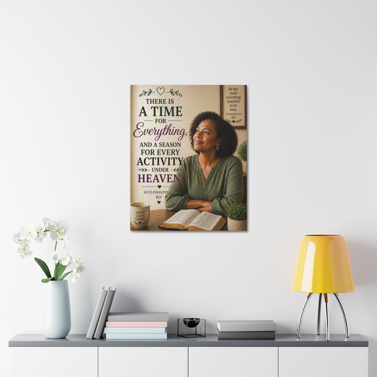 Religious Wall Art Stretched Canvas – "There Is A Time For Everything" Ecclesiastes Inspirational Bible Verse Decor