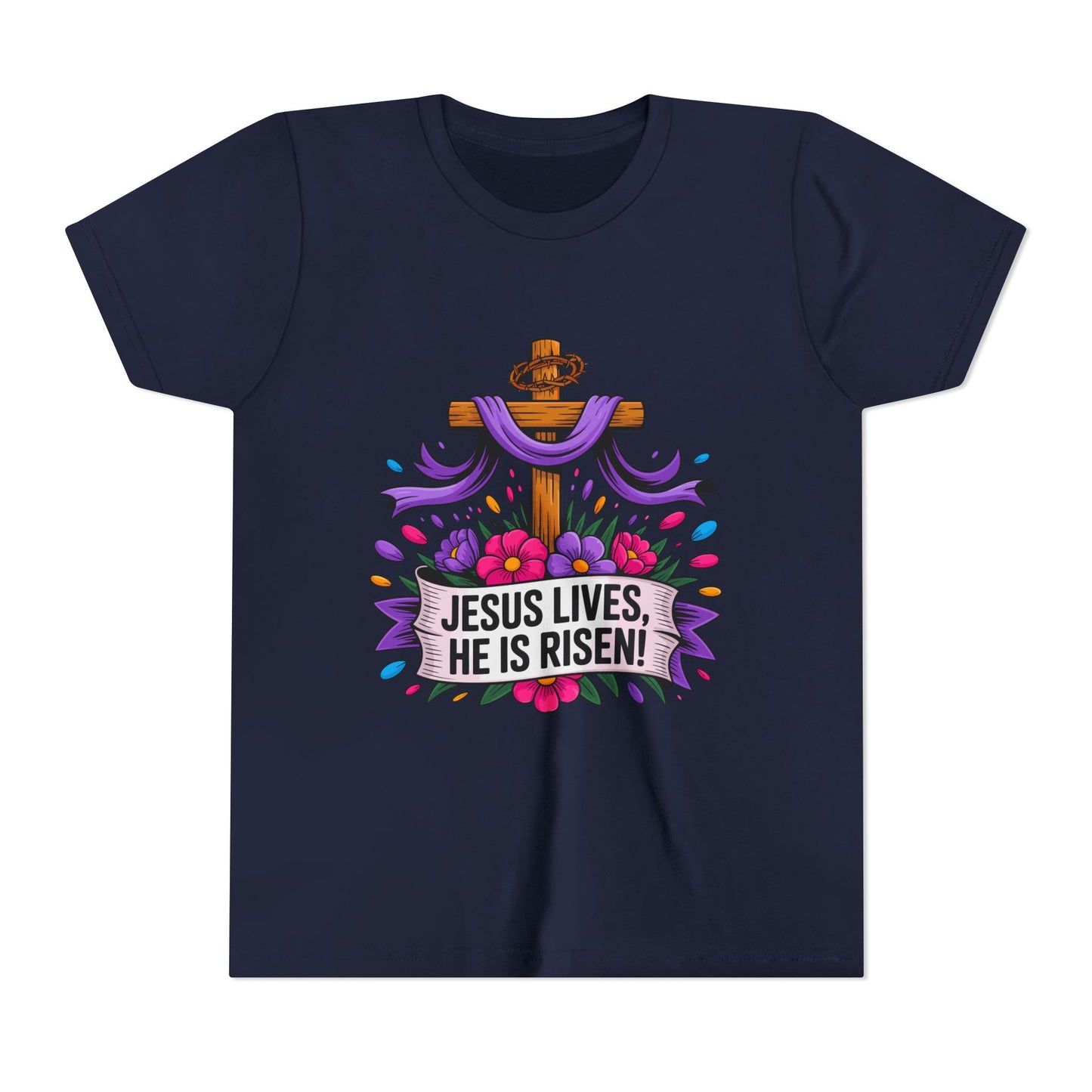 Youth Tee — "Jesus Lives, He Is Risen!" Easter Christian Tee