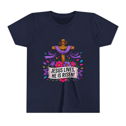 Youth Tee — "Jesus Lives, He Is Risen!" Easter Christian Tee