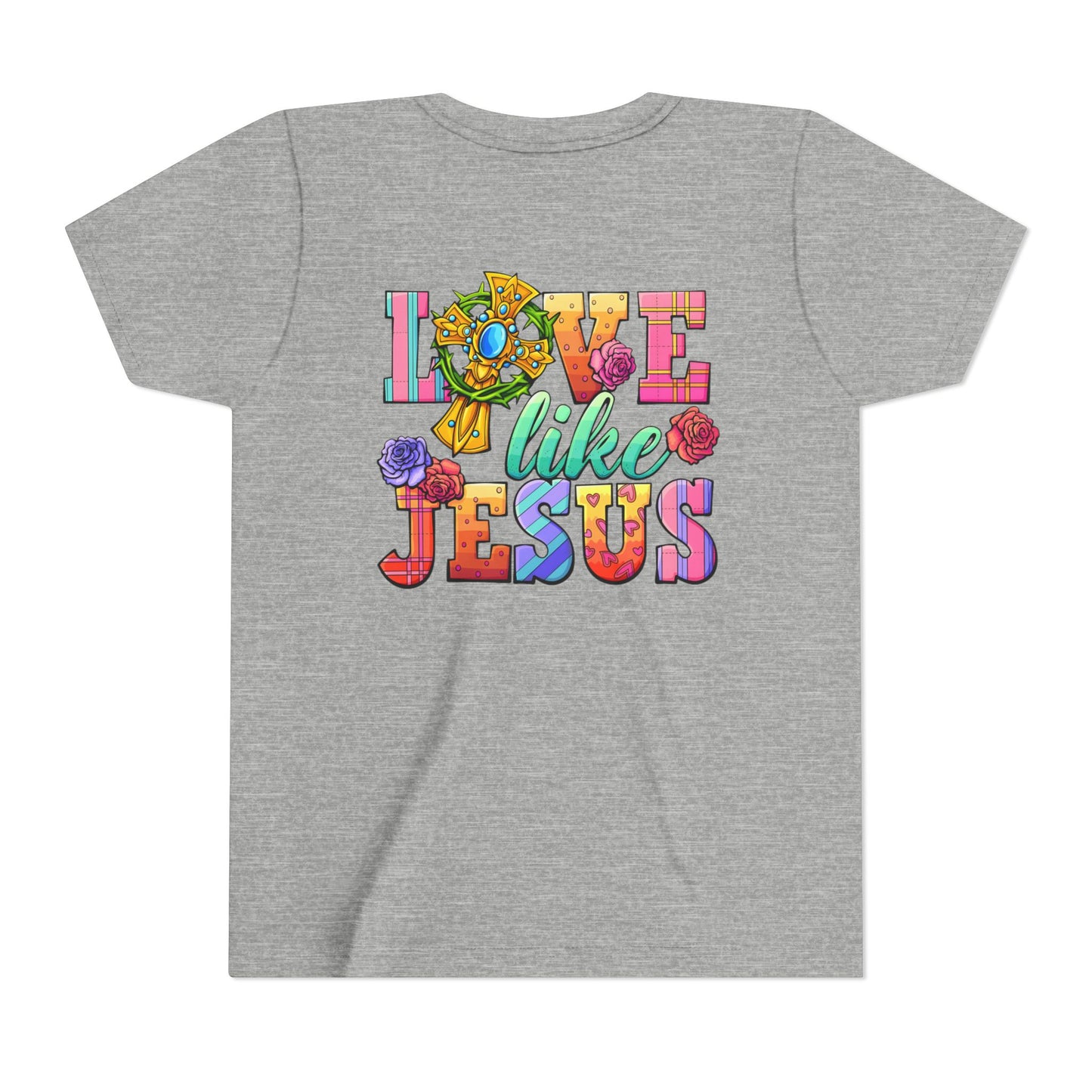 Youth Tee — "Love Like Jesus" Colorful Faith Graphic