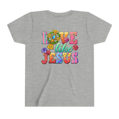 Youth Tee — "Love Like Jesus" Colorful Faith Graphic