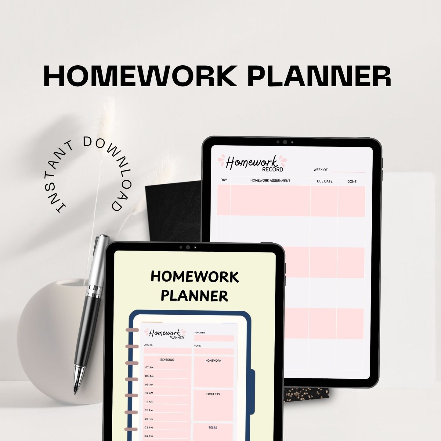 Homework Planner | Student Assignment Tracker | School Organizer | Daily Homework Log | Study Planner Printable