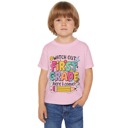 First Grade Toddler T‑Shirt – "Watch Out First Grade Here I Come!" Back‑To‑School Tee