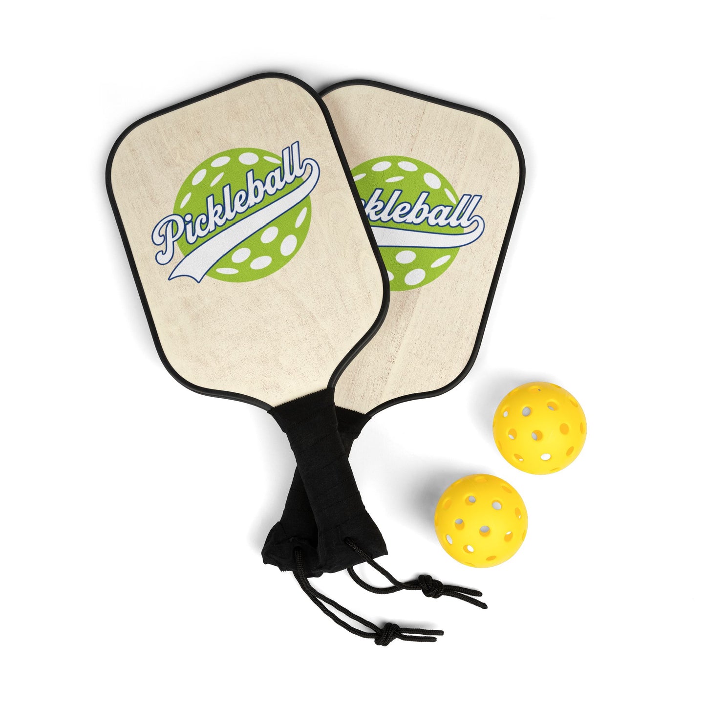 Pickleball Paddle Set with Balls – Retro Green Pickleball Logo Kit