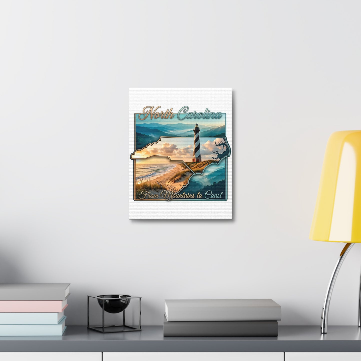 North Carolina Canvas Wall Art — "From Mountains to Coast" Lighthouse State Map