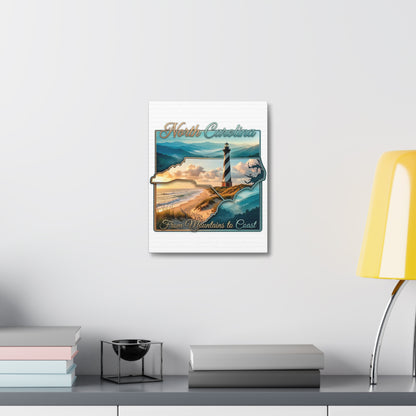 North Carolina Canvas Wall Art — "From Mountains to Coast" Lighthouse State Map