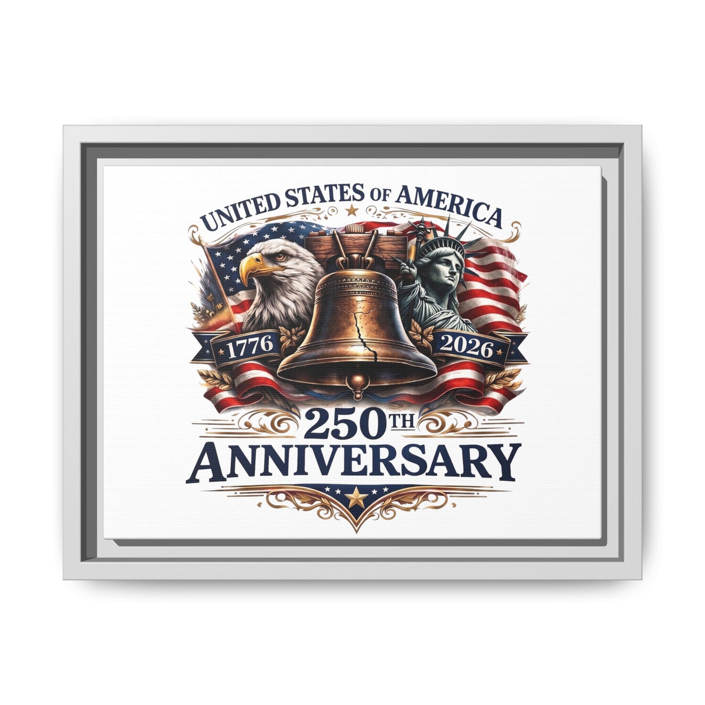 250th Anniversary Framed Canvas - United States of America Patriotic Liberty Bell Print