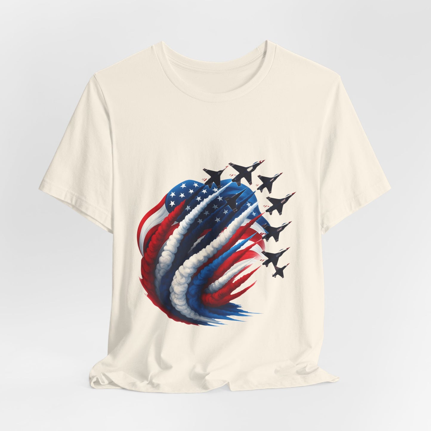 Patriotic Jet Flyover T-Shirt — American Flag Smoke Trail Tee