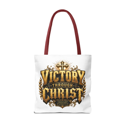 Victory Through Christ Tote Bag — Inspirational Christian Canvas Tote