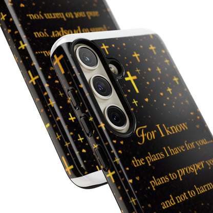 Phone Case — "For I Know" Jeremiah 29:11 Gold Cross Christian Tough Case