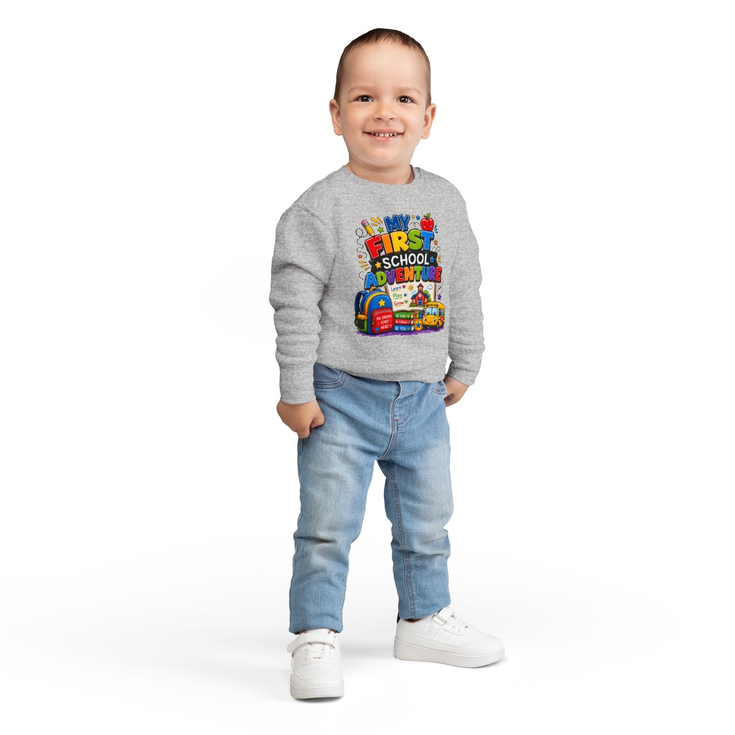 Toddler Sweatshirt — "My First School Adventure" Back-to-School Kids Sweatshirt