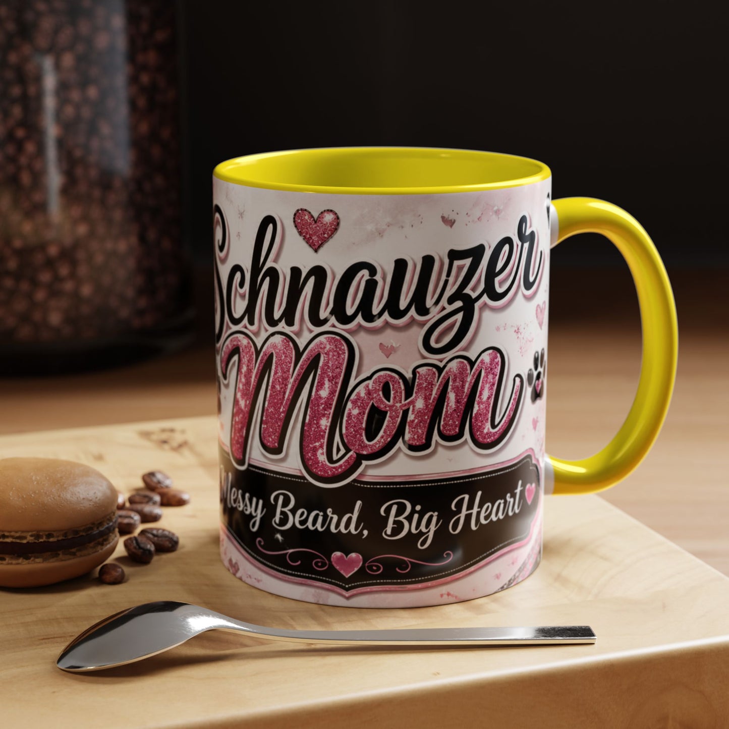 Schnauzer Mom Coffee Mug — "Messy Beard, Big Heart" Accent 11/15oz