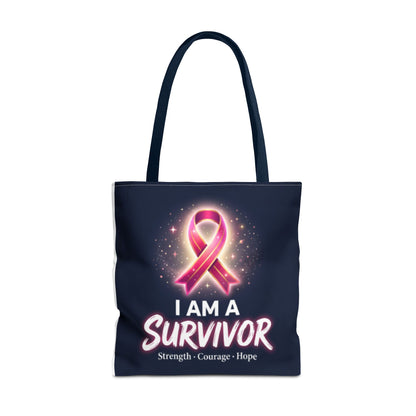 Survivor Ribbon Tote Bag — "I Am A Survivor" Breast Cancer Awareness Tote