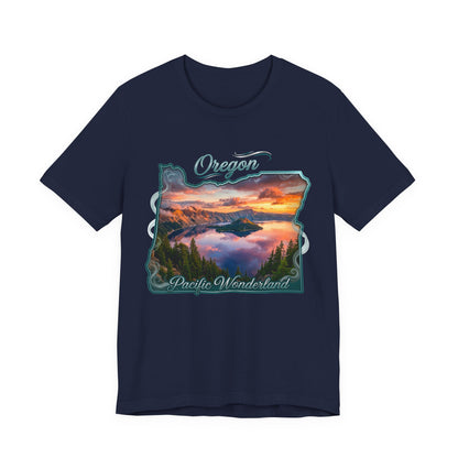 Oregon Pacific Wonderland T‑Shirt — Scenic Sunset State Map Tee