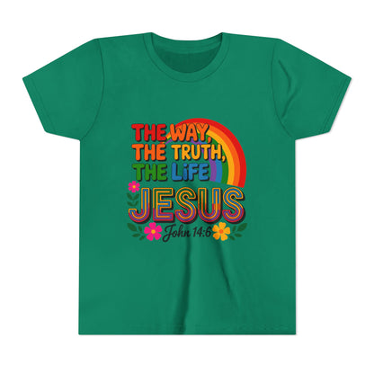 Youth Tee — "The Way, The Truth, The Life" Jesus John 14:6 Rainbow Christian Shirt